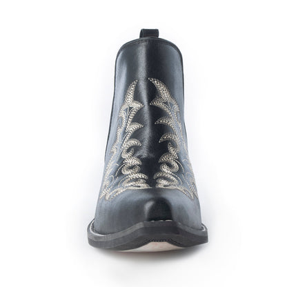 Myra Tempest Embroidered Cowgirl Booties in Onyx for Women in Genuine Leather with Snip Toe